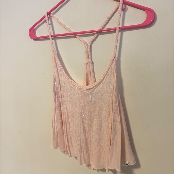 Abercrombie & Fitch Y2K Sequin Racerback Crop Tank Top Braid Trim Pink Size S - Picture 2 of 4